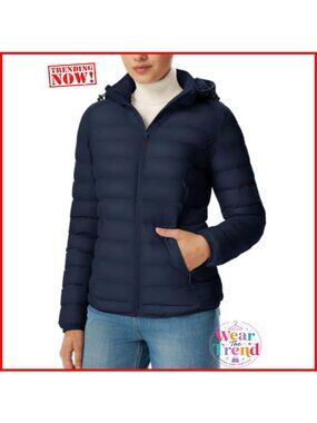 Lightweight Quilted Puffer Jacket Detachable Hood Water-Resistant Winter